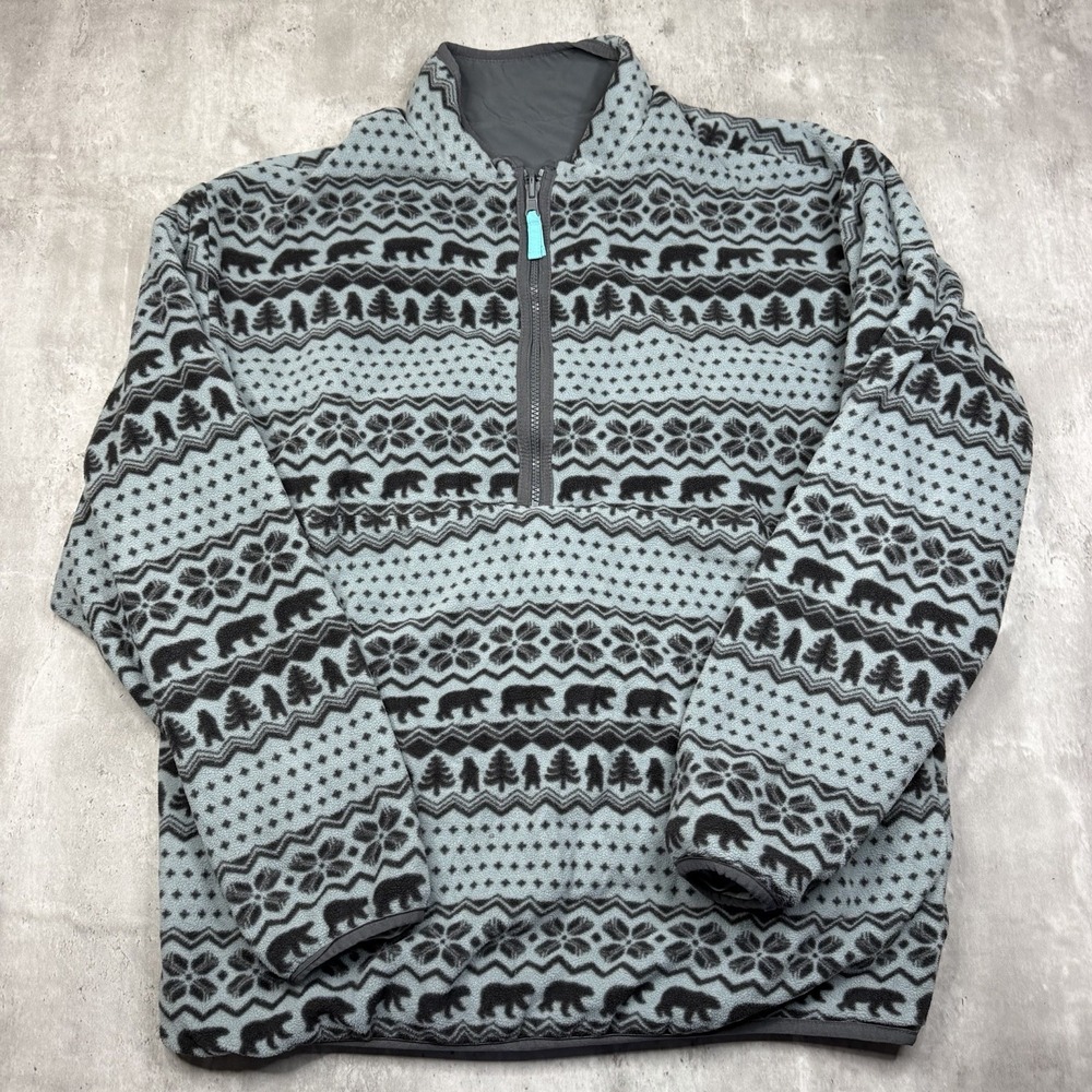 Chubbies Mens Quarter Zip Fleece Pullover Gray Bear AOP Outdoors M Reversible